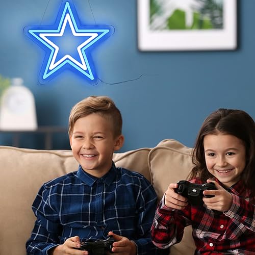 Image of Dallas Cowboy Neon Sign - Blue and White Star LED Light for Cowboys Fans, Game Room Wall Decor, Cowboys Merch Gift for Men, Boys, Sports Lovers