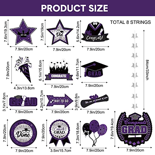 Glitinsel 13 Pcs Graduation Decorations 2023 Graduation Paper Garland Congrats Grad Hanging Streamer Cap Star Garland Happy Graduation Banner Ornaments For School Graduation Party Supply (Purple) #TOP1
