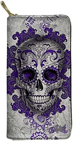 Biyejit Skull Womens Leather Long Wallet Travel Purse Credit Card Holder Phone Clutch Large Capacity Zip Around