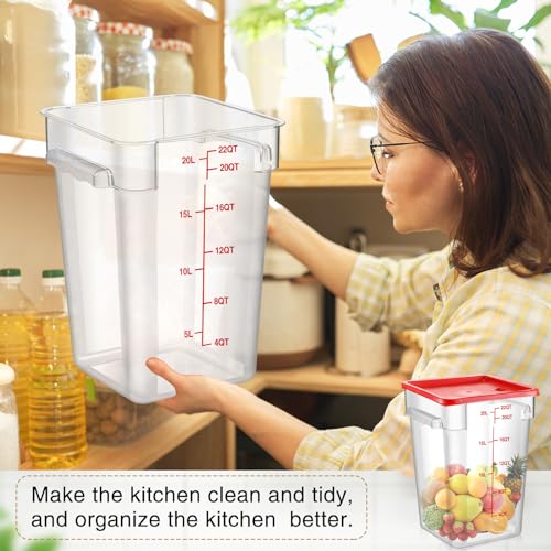 Image of Suclain 2 Pcs Square Food Storage Container Polycarbonate Clear Food Container with Lid Commercial Rice Storage with Graduations for Commercial Kitchen(22 Qt,Red)