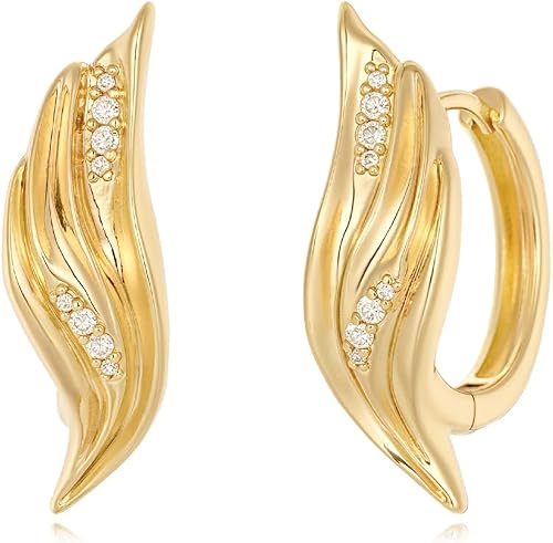 MYEARS Women Grass Earrings Gold Huggie Hoop Cubic Zirconia 