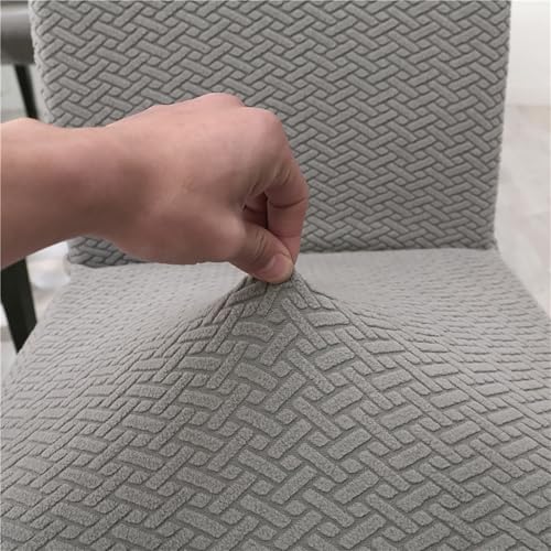 Image of House of Quirk Elastic Jacquard Chair Cover Stretch Removable Washable Short Dining Chair Cover Protector Seat Slipcover (Pack of 6, Dark Grey)