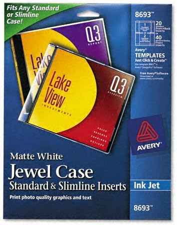 Avery : CD/DVD White Matte Jewel Case Inserts for Inkjet Printers, 20/Pack -:- Sold as 2 Packs of - 20 - / - Total of 40 Each