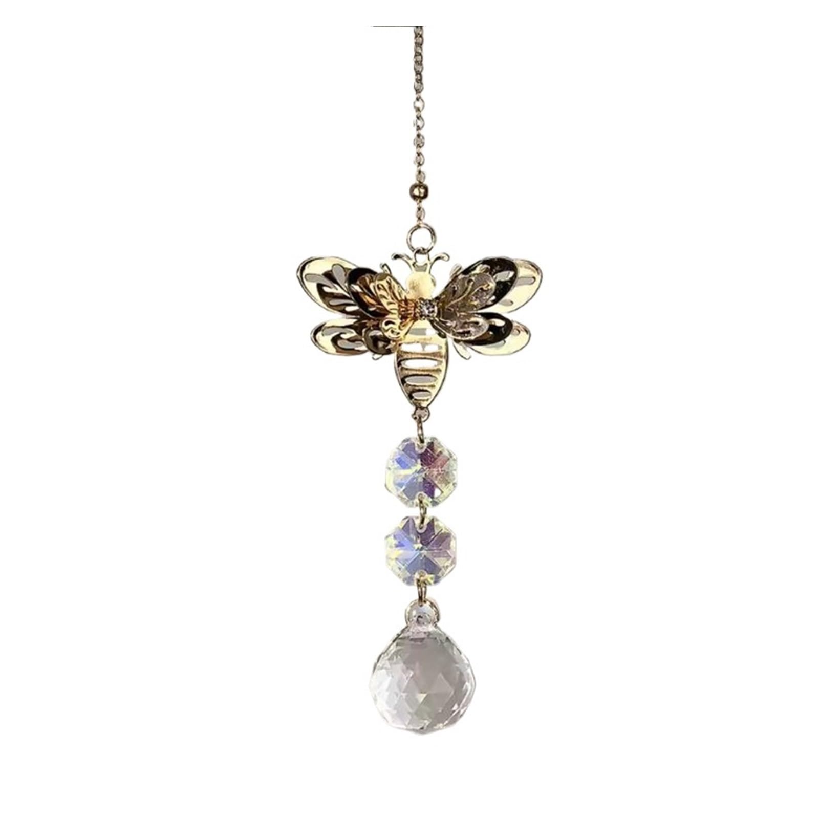 Crystal Suncatcher Wind Chimes 2pcs Rainbow Crystal Sun Catchers Window Hanging Crystals Snowflake Suncatcher For Windows Home Garden Craft Decoration(Bee)