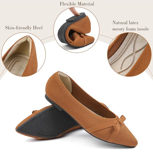 Ballet Flats Shoes for Women - Comfortable Casual Dressy Classic Softable Pointed Toe Bow Knit Work Office Shoe2