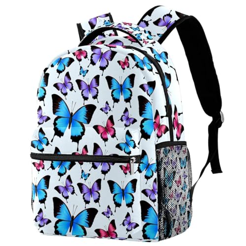 Sac à dos d'école bleu et violet à motif papillons pour filles de 29.4x20x40cm