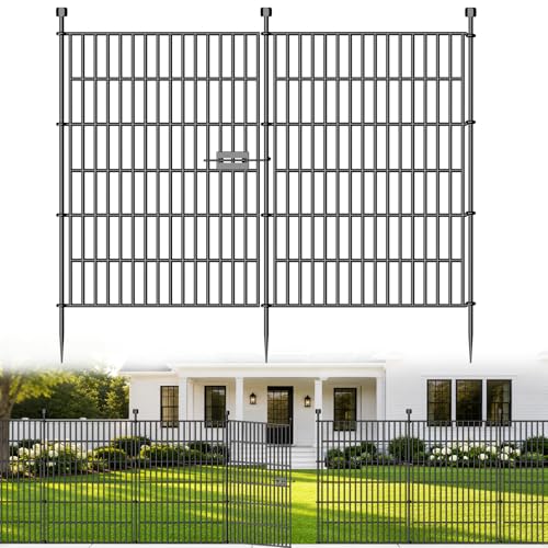 10 Panels No Dig Decorative Outdoor Garden Fence with Gate for Yard, 40 in(H) X 23.6 ft(L) Animal Barrier Fencing Rustproof Metal Wire Panel Border for Dog, Rabbits, and Patio Temporary Ground Stakes