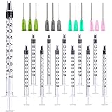 TOUFEIYUAN 12枚1mlシリンジ 注射器、14G、16G、18G、20G針付き、 液体測定シリンジツール。科学実験室、給餌ペット、オイルまたは接着剤アプリケーター用 (1ML12枚+4種類のサイズの針)