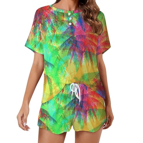 Vêtements de nuit été ensemble pyjama femme manches courtes fluide