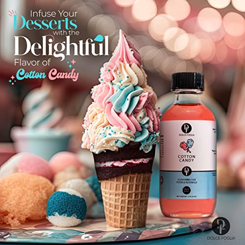 Dolce Foglia 2 Oz. Cotton Candy Flavoring Extract | Water-Soluble, Sugar-Free, Zero Calories Food Flavoring Drops | Multipurpose Flavor Drops for Baking and Beverages | Perfect for Weight Management