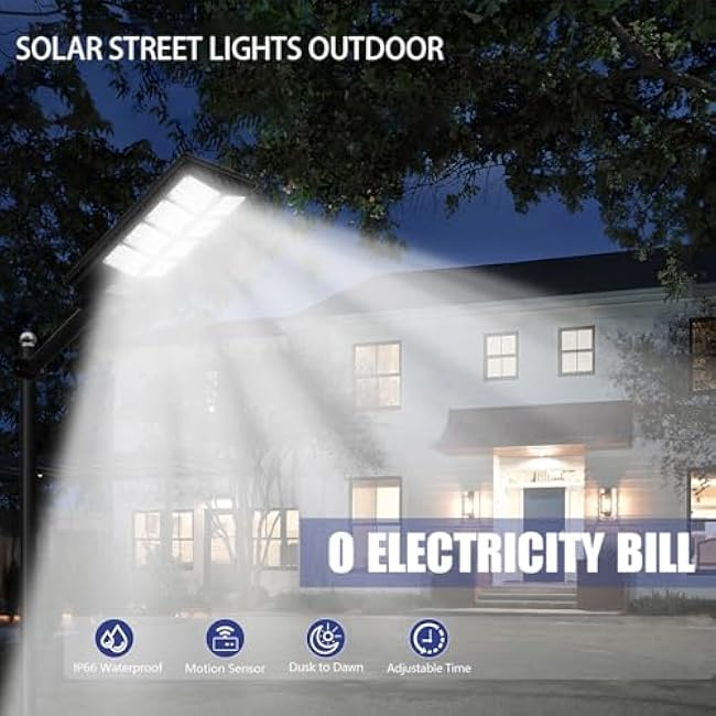 Solar Street Lights Outdoor Waterproof, 80000LM, Dusk to Dawn Solar with Motion Sensor and Remote Control, LED Flood Light, Luces solares para exteriores, Suitable for courtyards, Garage (2-pack)