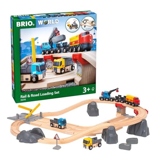 BRIO World 33210 - Rail & Road Loading Set - 32 Piece Wooden Toy Train Set for Kids Age 3 and Up