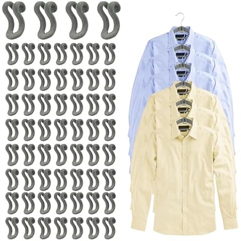 Mlici Velvet Clothes Hanger Connector Hooks, 60 Pcs Heavy Duty Space Saving Clothes Hanger Connector Hooks for Closet, Grey Cover