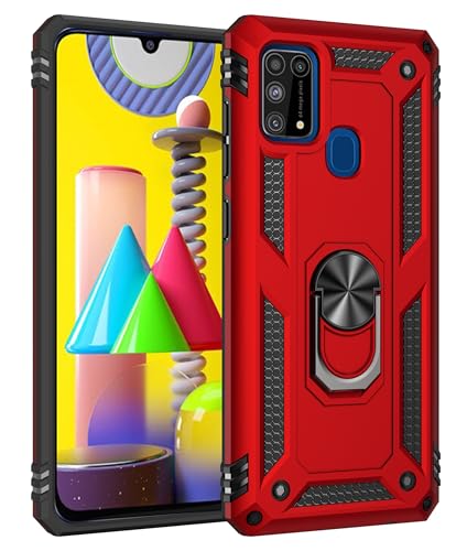 SORAKA Case for Samsung Galaxy M31 with 360 Degree Rotation Ring Holder Soft TPU Slim Fit Case Samsung Galaxy M21s Case with Metal Plate for Magnetic Car Phone Holder Red