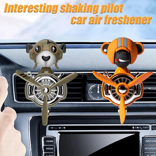 Image of 2Pcs Car Air Fresheners, Cute Bear Pilot Automotive Air Outlet Creative Car Perfume Diffuser, Automotive Accessories Air Vent Decoration with 8 Fragrant Tablets (Orange 1+Green 1)
