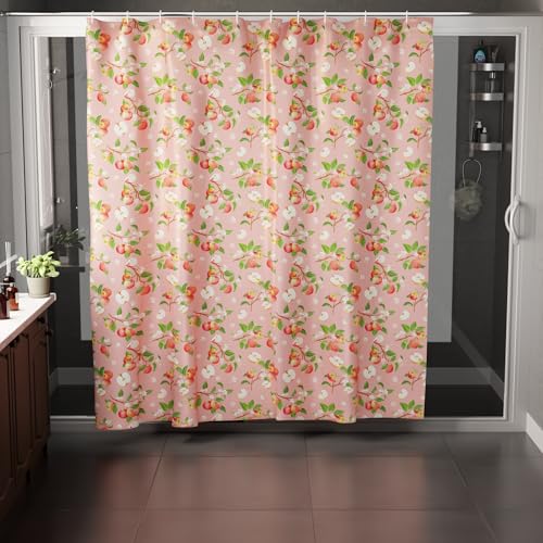 Image of Encasa XO Bathroom Shower Curtain 8 Feet with 10 Hooks | (56x96 in) Quick Dry Heavy Printed Polyester Fabric Bathroom Curtains Waterproof | Machine Washable, Mould & Mildew Resistant - Apple