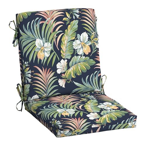 Image of Arden Midback Outdoor Patio Chair Cushion, 18 x 16.5, Rain-Proof Seat Pad, Fade-Resistant Outdoor Cushion Simone Blue Tropical