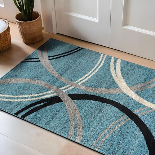 Rugshop Modern Wavy Circles Design Area Rug 2'7" x 4' Blue