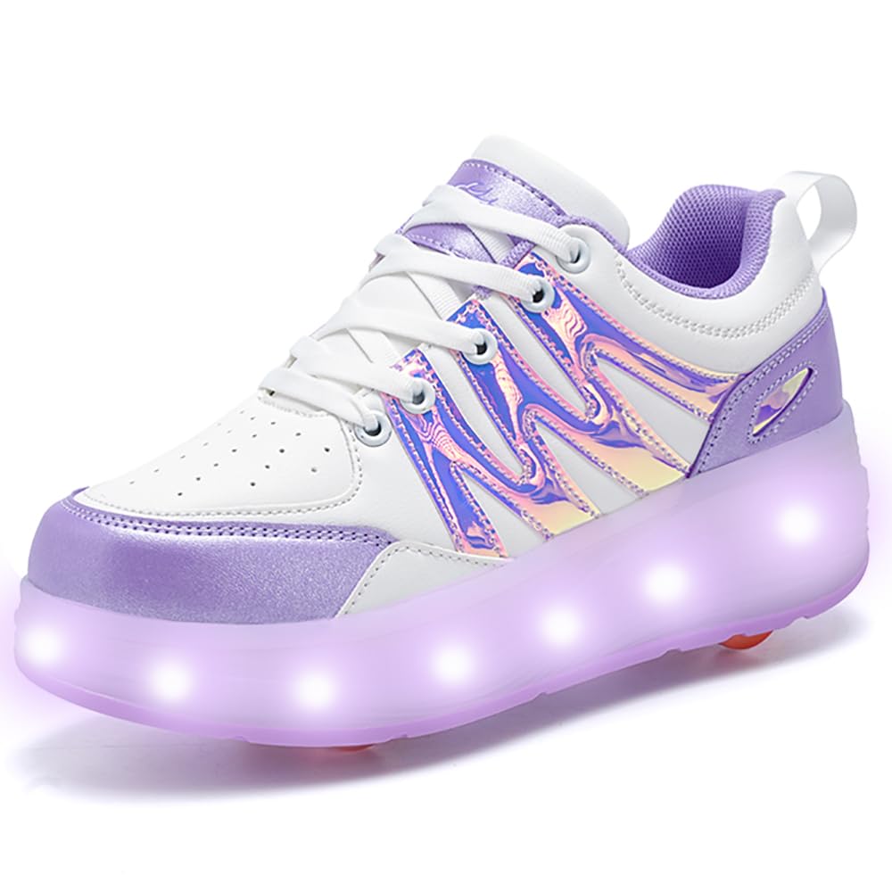 CEIEOE Kids Roller Shoes - Upgraded 4 Wheels 16 LED Model Rechargeable Colorful Girls Boys Sneaker Retractable Wheels Skateboarding Shoes for Beginner More Balanced Party Birthday Christmas Best Gift