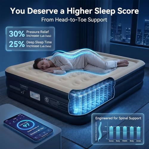 Image of SENNOUL Air Mattress Full with Built in Pump,18 inch Raised Blow up Bed, 800lb