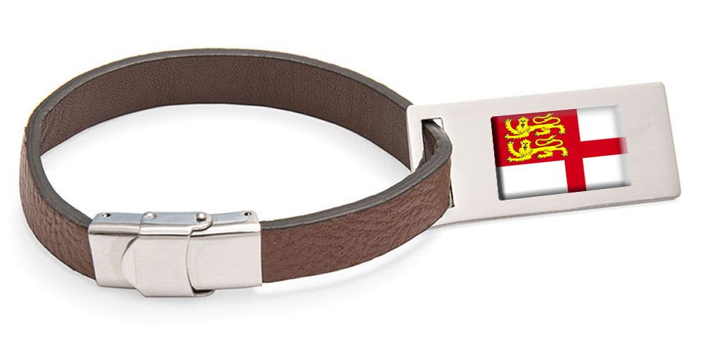 Drapeau Sark avec étiquette en cuir gravé en acier Text cadeau idéal