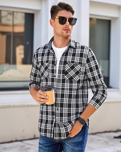 Image of WARHORSEE Flannel Shirt for Men Long Sleeve Button Down Plaid Shirts
