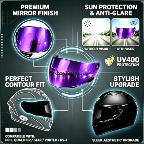 Image of PSLER Shatterproof Helmet Visor for Bell Qualifier,Deep Purple