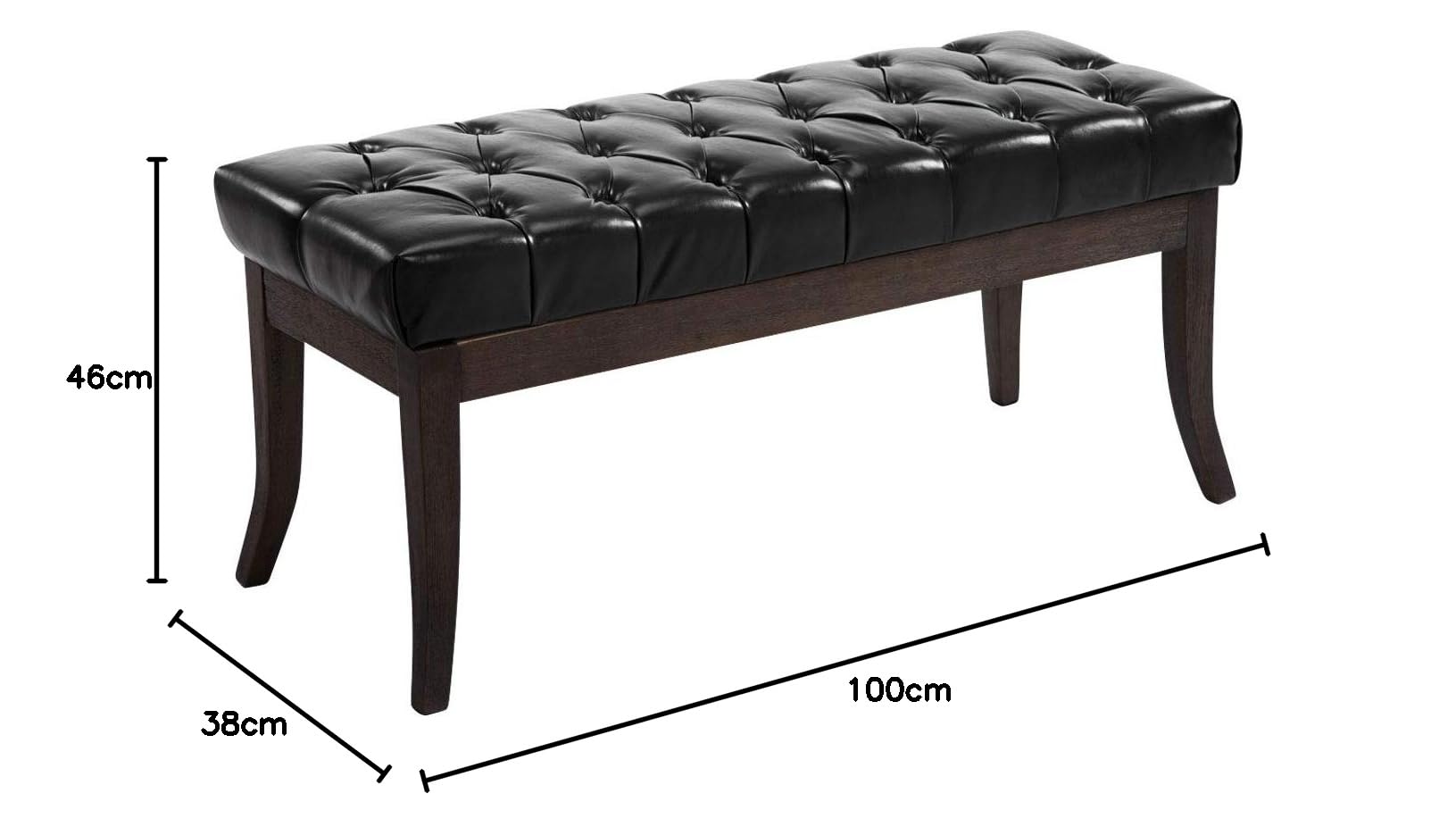 CLP Panca Chesterfield Ramses In Similpelle I Panchina Ingresso Imbottita Capitonné I Panchina Fondo Letto Telaio Legno Scuro, Colore:nero, Dimensione:100 cm