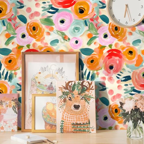 Peel and Stick Wallpaper Boho Floral Colorful Watercolor for Nursery by Idomural - Used condition - Image 3