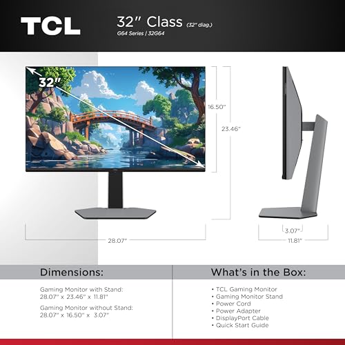 Image of TCL 32G64 32 Inch 1440P (QHD) QD Mini LED Gaming Monitor, 180Hz, 1ms, HDR600 Brightness, 336 Local Dimming Zones, AMD FreeSync, NVIDIA G-SYNC Compatible, HDMI and DisplayPort Inputs, Off-White