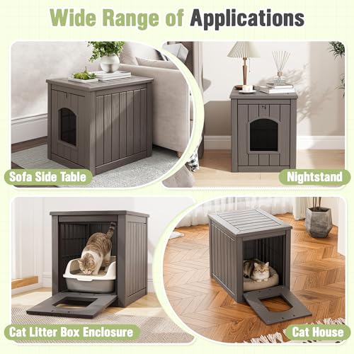 Image of Cat Litter Box Enclosure, Feral Outdoor Cat Enclosure Weatherproof for Winter Outside, Litter Box Furniture Fit Litter Box, Sturdy Resin Shelter for Living Room, Easy to Assemble, Grey