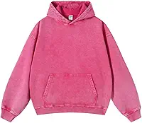 Moletom Masculino Oversized Vintage Unissex com Lavagem Ácida, Estilo Streetwear, Modelo Pulôver Moderno E Folgado, Rosa Choque, Tamanho M