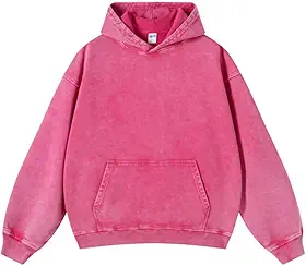 Moletom Masculino Oversized Vintage Unissex com Lavagem Ácida, Estilo Streetwear, Modelo Pulôver Moderno E Folgado, Rosa Choque, Tamanho M