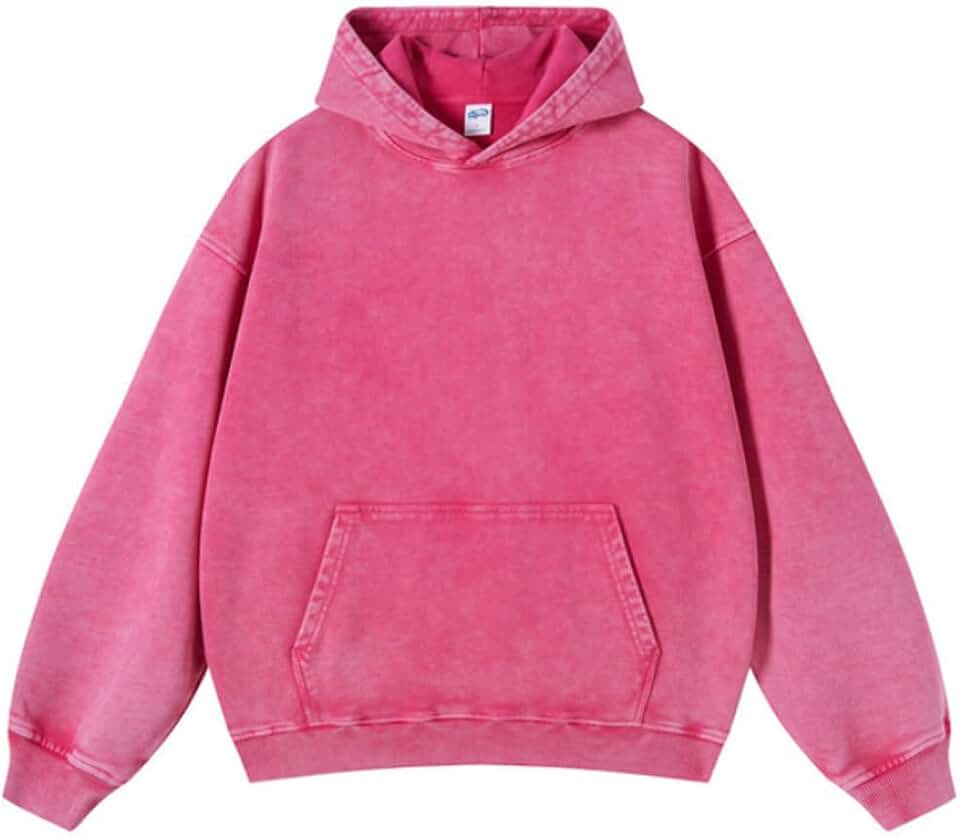 Moletom Masculino Oversized Vintage Unissex com Lavagem Ácida, Estilo Streetwear, Modelo Pulôver Moderno E Folgado, Rosa Choque, Tamanho M