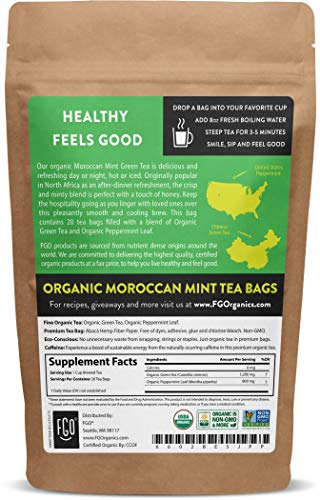 Fgo Organic Moroccan Mint Green Tea, Eco-Conscious Tea Bags, 20 Count #TOP1