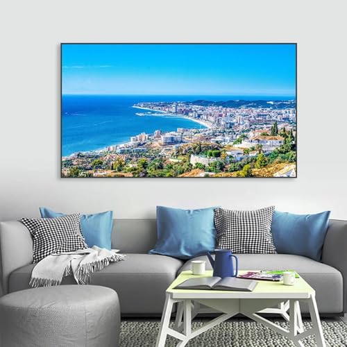 Affiche voyage côtes pour salon - Tableau mer et ciel bleu 50x100cm