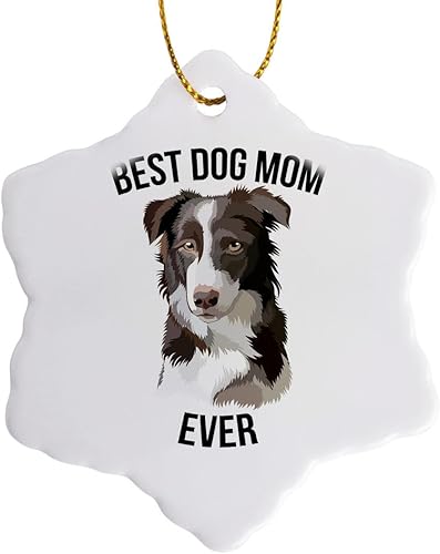 Adorno de porcelana de copo de nieve de 3 pulgadas - Las mejores ilustraciones de Border Collie Dog Mom Ever