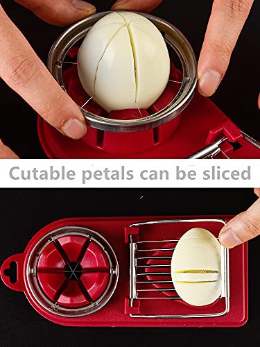 Egg Slicer, Riochan Egg Slicer For Hard Boiled Eggs，Egg Slicers Cutter - Multipurpose Boiled Egg Slicer, Stainless Steel Wire With 2 Slicing Styles, For Food Vegetable Fruit Strawberry (Red Wine) #TOP5