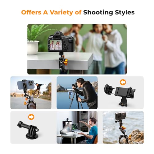K&F CONCEPT Magiczne ramię + super zacisk kulowy 360° - uchwyt przegubowy z gwintem 1/4'' i adapterem GoPro/klips do telefonu do kamery DSLR Mikrofon świetlny - M13