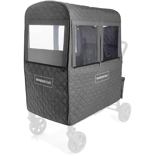 WONDERFOLD Cold Weather Shield Stroller Cover for Winter Made of Premium Breathable Cationic Fabric Filled with Cotton for Warmth Featuring Hook-and-Loop Window Openings