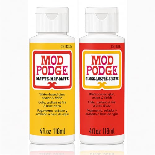 Mod Podge Water-based Glue Sealer & Finish - Matte & Gloss 4 fl oz 118ml Twin Pack - Quick-Drying Non-Toxic Craft Adhesive for Decoupage & DIY Projects