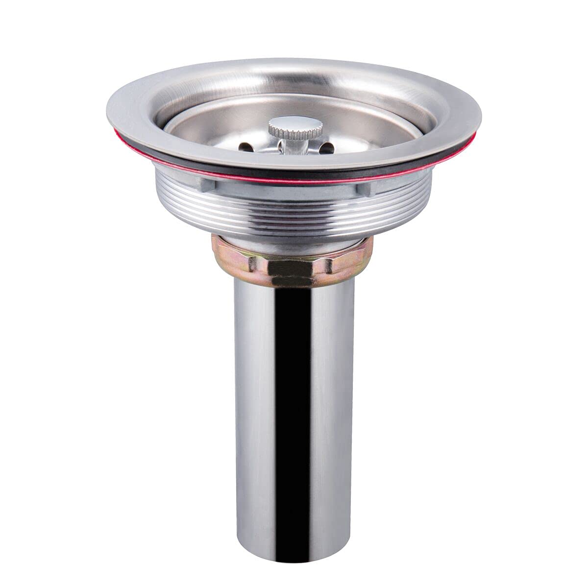 Kitchen Sink Drain Kit for Standard 3-1/2 Inch Drain - Stainless Steel Basket with Knob - Rubber Stopper Bottom - Kitchen Sink drain Strainer with Sink Stopper - Stainless Steel Brushed Surface