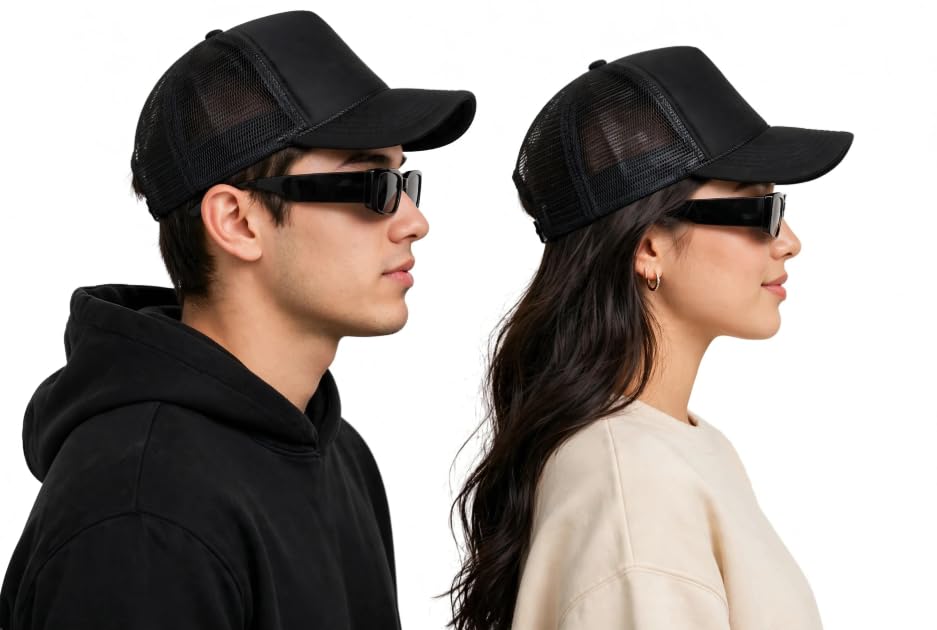 Image of Black Baseball Cap with Leather Patch, Casual Unisex Sports Hat, Adjustable Fit-Free Size