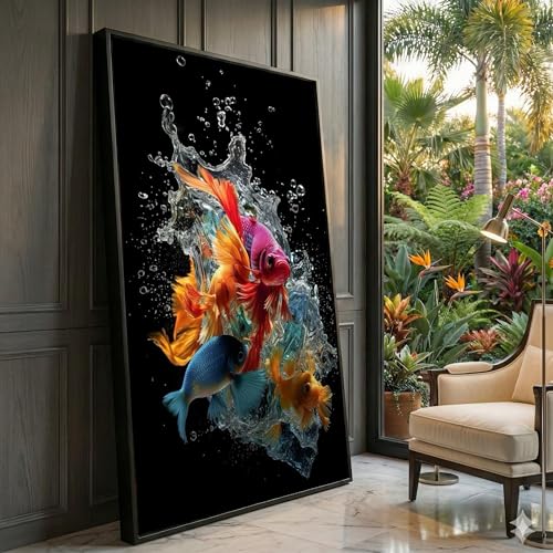 Tableau sur toile poissons rouges, déco salon 70x110 cm sans cadre