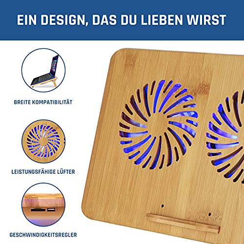 Klim Laptop Kühler Bamboo Kühlpad für Laptops 10-15,6 Zoll mit USB