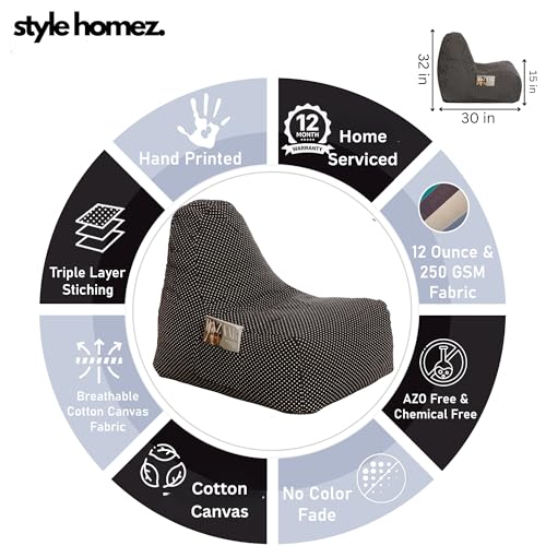 Image of Style Homez Hackey Cotton Canvas Polka Dots Printed Bean Bag XXL Size Filled with Beans Fillers