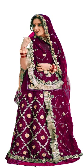 Image of Women's Embroidered Vichitra Silk Ethnic wear Semi-stitched Lehenga Choli With Dupatta Set (S-THG 415279)