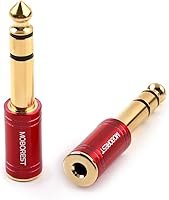 Vista 3 de MOBOREST Adaptador de Cobre Puro Macho de 1/4 a Hembra de 1/8, Adaptador Estéreo Macho de 6.35mm a Conector Hembra de 3.5mm, Paquete de 2 Rojo