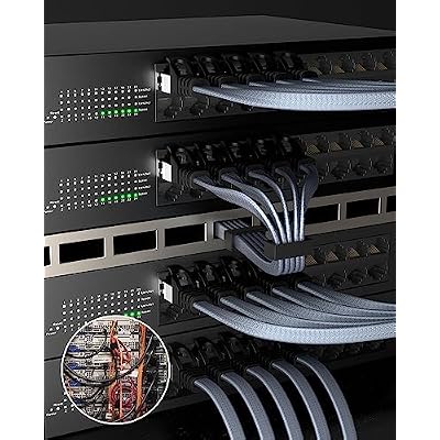 BUSOHE Cat 8 Ethernet Cable 2 FT 5 Pack, Nylon Braided High Speed Heavy Duty Network LAN Patch Cord, 40Gbps 2000Mhz SFTP Shielded RJ45 Flat Internet Cable for TV/PC/Router, in Wall, Indoor, Outdoor