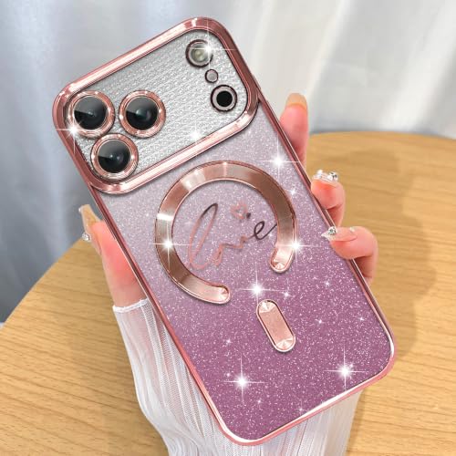 Image of ZIYE Magnetic Case Designed for iPhone 18 Pro Max Glitter Case -Pink